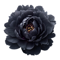 Obraz premium Dark Gray Peony Flower Blossom on Black Background in Detailed Close Up Photography