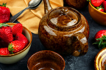 Fresh summer tea with strawberries.