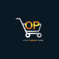 Shopping cart vector OP logo design. OP logo design is used for supermarket or supermall and grocery market.