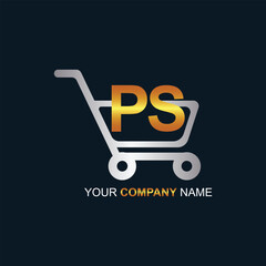 Shopping cart vector PS logo design. PS logo design is used for supermarket or supermall and grocery market.