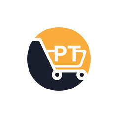 Shopping cart vector PT logo design. PT logo design is used for supermarket or supermall and grocery market.