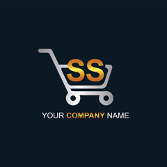 Shopping cart vector SS logo design. SS logo design is used for supermarket or supermall and grocery market.