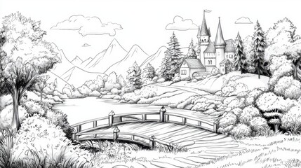 Fototapeta premium Peaceful Landscape with Castle View