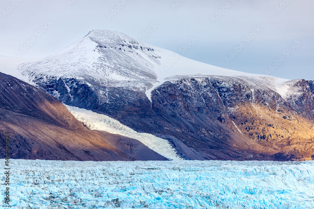 Wall mural closeup of the terminus of the nunatak glacier, which means lonely mountain in inuit, in geologfjord