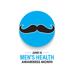 Men's health month is observed every year in June Banner and background design template. A blue ribbon, Stethoscope with a mustache and Realistic ribbon. International Men's Day, and Father's Day.