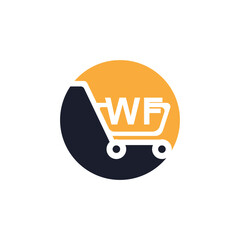 Shopping cart vector WF logo design. WF logo design is used for supermarket or supermall and grocery market.