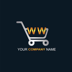 Shopping cart vector WW logo design.WW logo design is used for supermarket or supermall and grocery market.