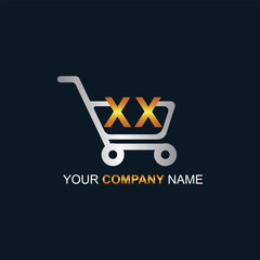 Shopping cart vector XX logo design.XX logo design is used for supermarket or supermall and grocery market.