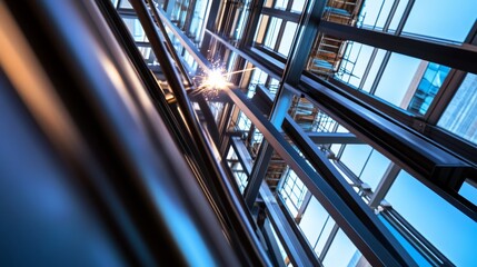 Ironworker using a welding torch to join metal beams. Featuring metalworking and structural work