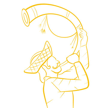 Man With Tutari -  Sehanai or tutari - cornet-like instrument, initially made of bullock horns. - Musical instrument - Indian wedding - Indian festival	