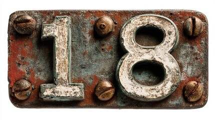 Rusty metal plate with numbers 18.