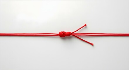 Fototapeta premium A close-up of a red string meticulously knotted on a white surface, showing detail.