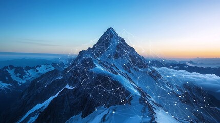 Mountain summit infused with cutting-edge digital transformation energy and success