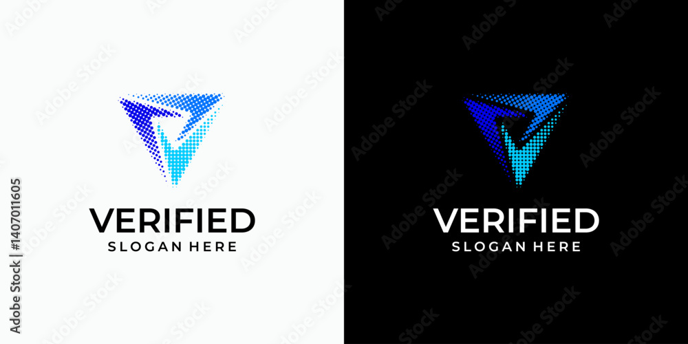 Poster triangle shield rotation vector logo design with circle dots gradient effect in modern, simple, clea