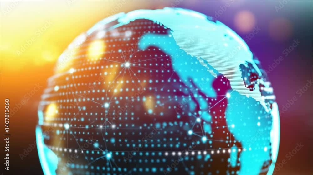 Poster a digital globe illustrating advanced technology and connectivity, showcasing a network of data and 