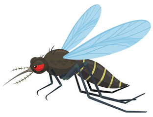 Aggressive mosquito in flight seen from the side in cartoon style (cut out)