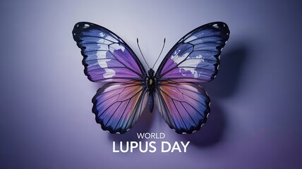 World Lupus Day Awareness Poster with Butterfly Symbol and Purple Background, Lupus Awareness Month Message Template