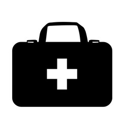 Obraz premium Black and white silhouette of first aid kit on white background, safety symbol