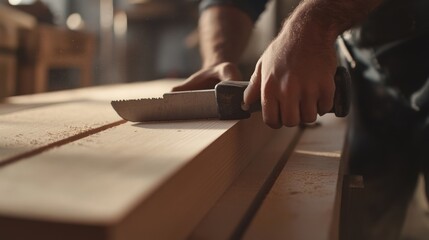 Carpenter creating wooden stair treads. Featuring woodworking and stair construction