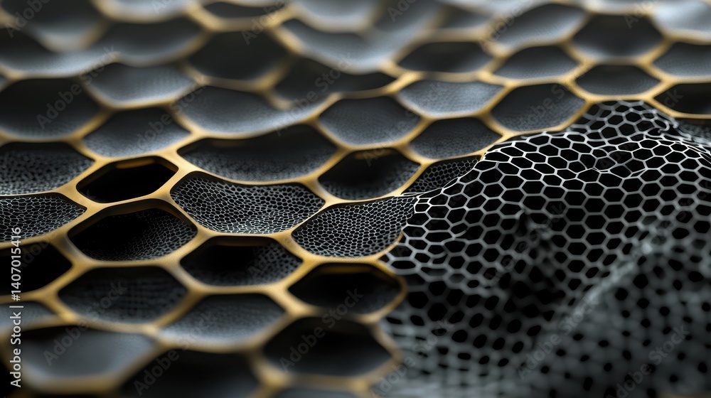 Poster close-up of intricate honeycomb pattern with detailed textures and shapes