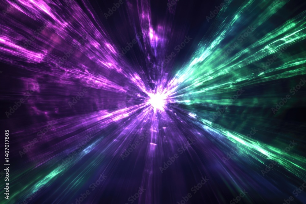 Aufkleber abstract vibrant purple and green light rays converging at a central point, creating a dynamic and e