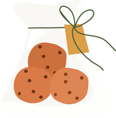 Traditional cookies with chocolate crisps in packaging design vector elements illustration