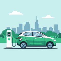 Electric Car Charging in Eco-Friendly City