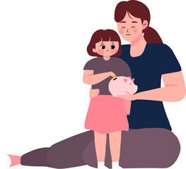 Teach your children to save day mother teaches her children learn save coins in piggy banks