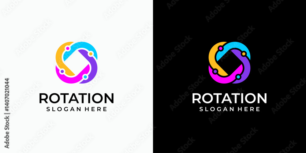 Poster infinite rotation rectangle vector logo design with modern, simple, clean and abstract style. icon f