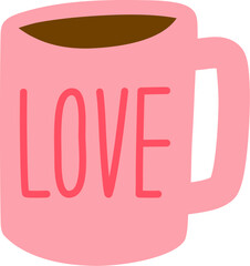 Coffee mug with Love text. Cups and hot cocoa chocolate drink Little mug relax drink happy weekend