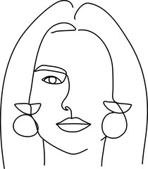 Surreal faces continuous line drawing faces hairstyle clay earrings, fashion woman beauty minimalist