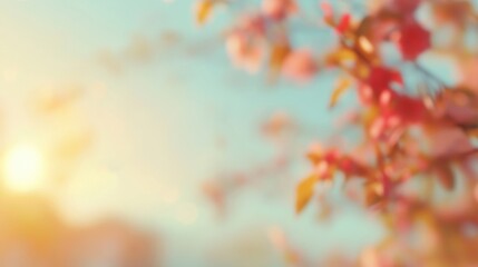 Delicate flowers bloom in a peaceful garden, illuminated by the warm hues of a sunset during spring, creating a tranquil atmosphere