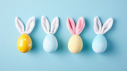 Easter Eggs with Bunnies on Blue