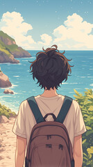 Fototapeta premium Peaceful Beach Scene with a Boy