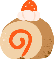 Cafe element Japanese Strawberry Cake Roll Slice Vector Illustration