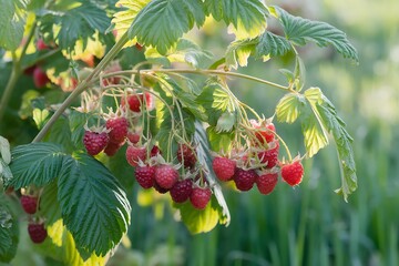 A Bountiful Harvest of Ripe and Juicy Raspberries on the Bush