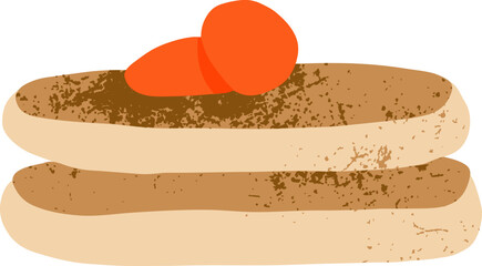 Hand drawn party food pile pancakes with berry toppings homemade breakfast dessert vector illustration.