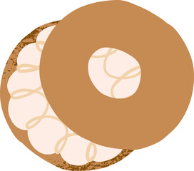 Fresh bagel sandwich with cream cheese. Delicious bakery baking and cafe breakfast element doodle icon vector illustration