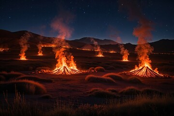 Night Landscapes Engulfed in Wildfire Radiance