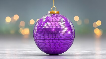 Obraz premium Purple Glittering Christmas Ornament with Golden Hanger Against Bokeh Lights