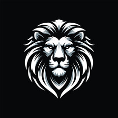 Lion Head Graphic with Detailed Mane on Black Background