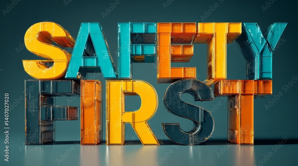 Poster 3d text effect, safety first a visual reminder of the importance of prioritizing