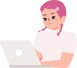 Content creator concept. Influencer woman with laptop and smartphone vlogging blogging illustration