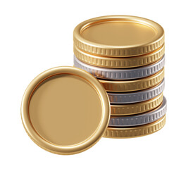 3D Coin Money Stack and Investment Finance Isolated Transparent Png Background with Financial Cash Banking and Business Currency.