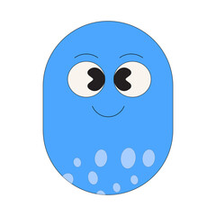Fototapeta premium Blue oval cartoon character with smiling face and dotted design 
