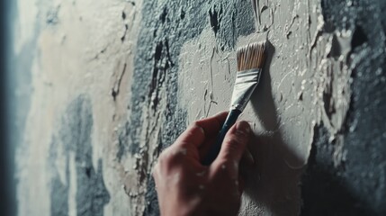 Painter applying texture to a wall with a brush. Featuring painting techniques