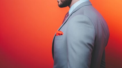 Elegant man in suit against vibrant red background