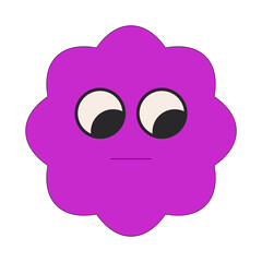 Purple flower-shaped cartoon character with sleepy face and blush
