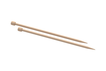 Set of knitting needles isolated on white background. Sticks for knit. 3d render