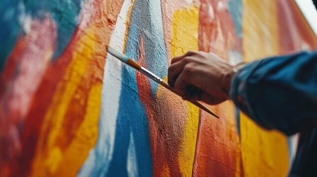 Painter finishing an intricate mural on a wall. Featuring artistic painting techniques